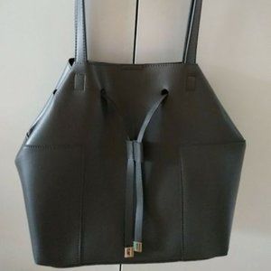 Women's Dark Gray Shoulder Handbag Chic Faux Leather Gold Accent